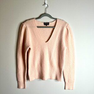 Something Navy Blush Pink Fuzzy V-Neck Puff Sleeve Soft Girl Sweater Valentine's